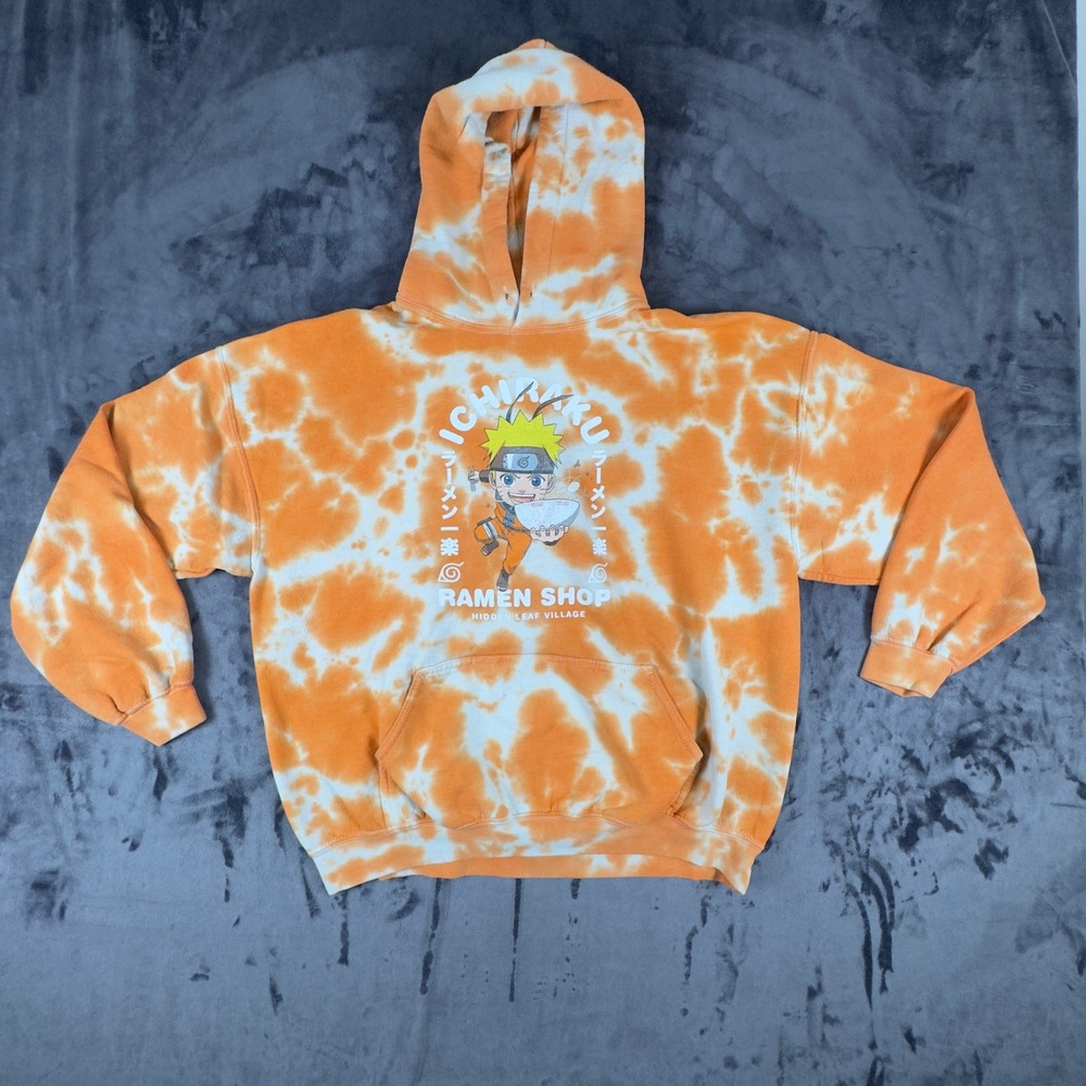 Naruto Hoodie Mens XL Orange Tie Dye Ichiraku Ramen Shop Graphic Sweatshirt